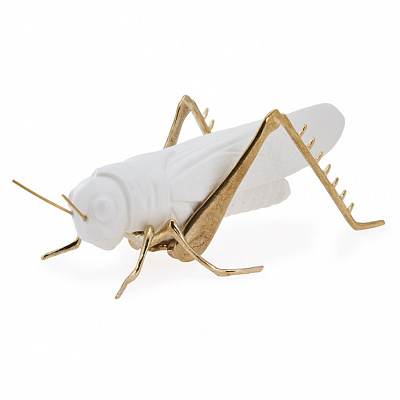 Фигурка «Кузнечик» White Matt Grasshopper with Natural Brass Legs - Laboratorio Destorias, фото